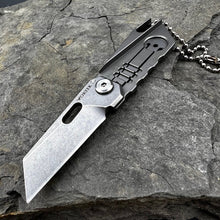 Load image into Gallery viewer, MUSCA: Small Keychain Pocket Knife, D2 Sheepsfoot Blade, Grey Titanium Handles