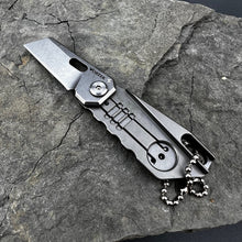 Load image into Gallery viewer, MUSCA: Small Keychain Pocket Knife, D2 Sheepsfoot Blade, Grey Titanium Handles