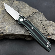 Load image into Gallery viewer, FOCAL: Large Heavy Duty Knife, D2 Drop Point Blade, Black and Green G10 Handles, Axis Lock