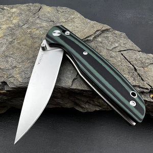 FOCAL: Large Heavy Duty Knife, D2 Drop Point Blade, Black and Green G10 Handles, Axis Lock