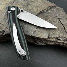 Load image into Gallery viewer, FOCAL: Large Heavy Duty Knife, D2 Drop Point Blade, Black and Green G10 Handles, Axis Lock