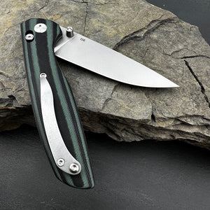 FOCAL: Large Heavy Duty Knife, D2 Drop Point Blade, Black and Green G10 Handles, Axis Lock