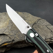 Load image into Gallery viewer, FOCAL: Large Heavy Duty Knife, D2 Drop Point Blade, Black and Green G10 Handles, Axis Lock