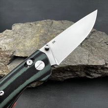 Load image into Gallery viewer, FOCAL: Large Heavy Duty Knife, D2 Drop Point Blade, Black and Green G10 Handles, Axis Lock