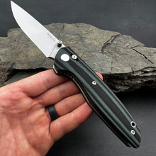 Load image into Gallery viewer, FOCAL: Large Heavy Duty Knife, D2 Drop Point Blade, Black and Green G10 Handles, Axis Lock