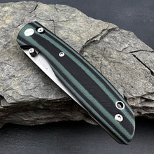 Load image into Gallery viewer, FOCAL: Large Heavy Duty Knife, D2 Drop Point Blade, Black and Green G10 Handles, Axis Lock