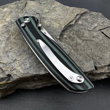 Load image into Gallery viewer, FOCAL: Large Heavy Duty Knife, D2 Drop Point Blade, Black and Green G10 Handles, Axis Lock