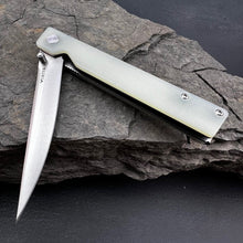 Load image into Gallery viewer, SKIPJACK: Jade G10 Handles,  D2 Straight Back Blade,  Smooth Ball Bearing Pivot System