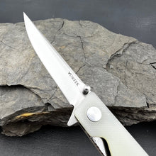 Load image into Gallery viewer, SKIPJACK: Jade G10 Handles,  D2 Straight Back Blade,  Smooth Ball Bearing Pivot System