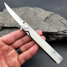 Load image into Gallery viewer, SKIPJACK: Jade G10 Handles,  D2 Straight Back Blade,  Smooth Ball Bearing Pivot System