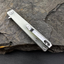 Load image into Gallery viewer, SKIPJACK: Jade G10 Handles,  D2 Straight Back Blade,  Smooth Ball Bearing Pivot System