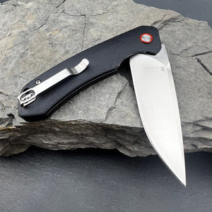 ADMIRAL: Black G10 Handles, D2 Drop Point Blade, Ball Bearing Flipper System