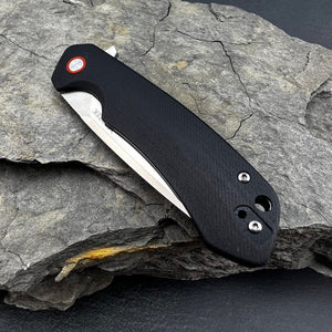 ADMIRAL: Black G10 Handles, D2 Drop Point Blade, Ball Bearing Flipper System