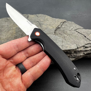 ADMIRAL: Black G10 Handles, D2 Drop Point Blade, Ball Bearing Flipper System