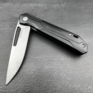 SILKY: Black Stainless Steel Handles, D2 Drop Point Blade, Ball Bearing Flipper System, EDC Folding Pocket Knife