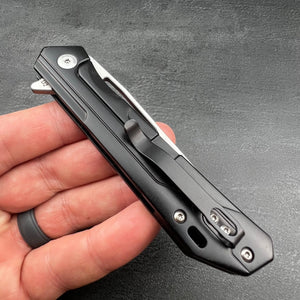 SILKY: Black Stainless Steel Handles, D2 Drop Point Blade, Ball Bearing Flipper System, EDC Folding Pocket Knife