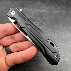 SILKY: Black Stainless Steel Handles, D2 Drop Point Blade, Ball Bearing Flipper System, EDC Folding Pocket Knife