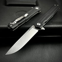 Load image into Gallery viewer, NOVA:  Tactical Black G10 Handles, Ball Bearing Flipper System, D2 Straight Back Blade