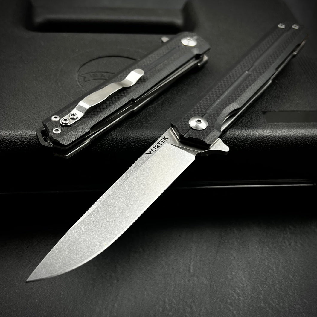 NOVA:  Tactical Black G10 Handles, Ball Bearing Flipper System, D2 Straight Back Blade