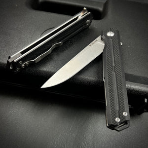 NOVA:  Tactical Black G10 Handles, Ball Bearing Flipper System, D2 Straight Back Blade