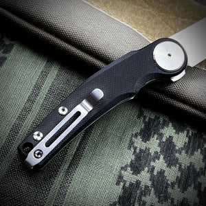 OMEGA: Black G10 Handles, D2 Steel Flipper, Ball Bearing Flipper Blade