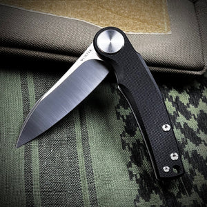 OMEGA: Black G10 Handles, D2 Steel Flipper, Ball Bearing Flipper Blade