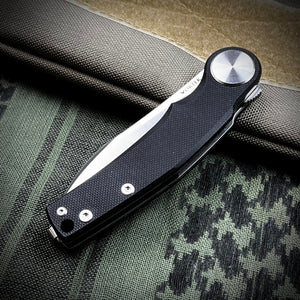 OMEGA: Black G10 Handles, D2 Steel Flipper, Ball Bearing Flipper Blade