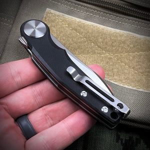 OMEGA: Black G10 Handles, D2 Steel Flipper, Ball Bearing Flipper Blade