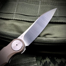 Load image into Gallery viewer, OMEGA: Desert Tan G10 Handles, D2 Wharncliffe Blade, Ball Bearing Flipper System