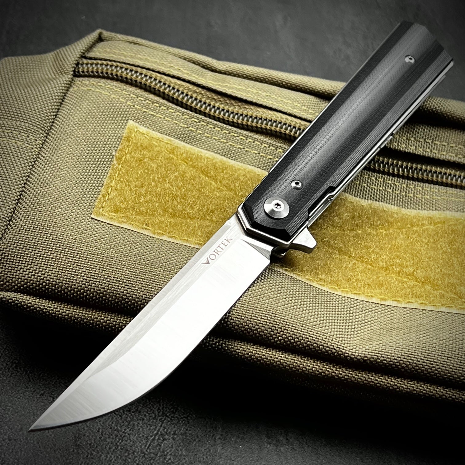 VORTEK CALHOUN Black G10 Slim Low Profile Blade EDC Folding Flipper Pocket  Knife