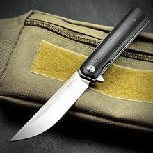 Load image into Gallery viewer, APACHE: Black G10 Handles, 9Cr18MoV Straight Back Blade, Fast Open Ball Bearing Flipper System