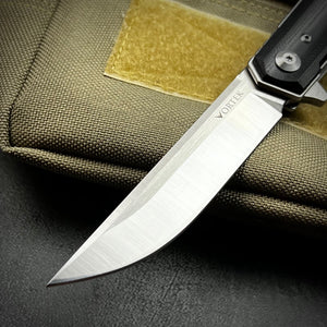 APACHE: Black G10 Handles, 9Cr18MoV Straight Back Blade, Fast Open Ball Bearing Flipper System