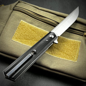 APACHE: Black G10 Handles, 9Cr18MoV Straight Back Blade, Fast Open Ball Bearing Flipper System