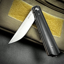 Load image into Gallery viewer, APACHE: Black G10 Handles, 9Cr18MoV Straight Back Blade, Fast Open Ball Bearing Flipper System