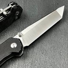 Load image into Gallery viewer, BALDUR: Black Micarta Handles, D2 Tanto Blade, Button Safety Lock, Ball Bearing Pivot System