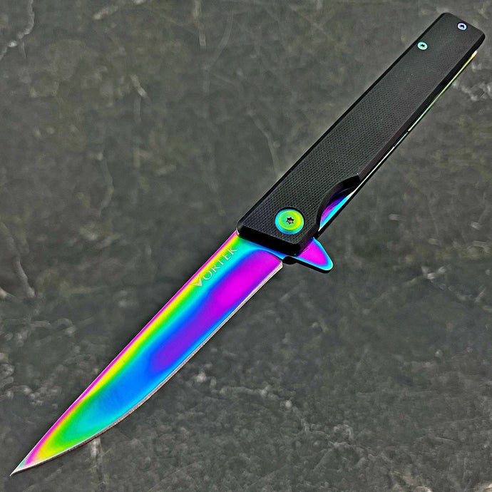 VANGUARD - Black G10 Handles, Rainbow 8Cr13MoV Blade