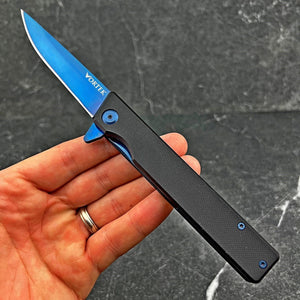 VANGUARD: 9" Overall, 5" G10 Handle, 4" Long Blue 8Cr13MoV Blade