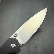 Load image into Gallery viewer, BORIS: Black Micarta Handles, Button Safety Lock, Ball Bearing Pivot System, D2 Drop Point Blade