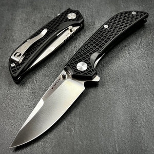 CORAL: 9Cr18MoV Drop Point Blade, Ball Bearing Pivot System, Black Fiberglass Reinforced Nylon Handle