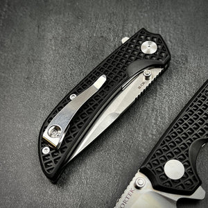 CORAL: 9Cr18MoV Drop Point Blade, Ball Bearing Pivot System, Black Fiberglass Reinforced Nylon Handle