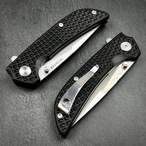 CORAL: 9Cr18MoV Drop Point Blade, Ball Bearing Pivot System, Black Fiberglass Reinforced Nylon Handle