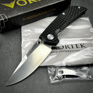 CORAL: 9Cr18MoV Drop Point Blade, Ball Bearing Pivot System, Black Fiberglass Reinforced Nylon Handle