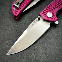 Load image into Gallery viewer, CORAL: Pink Fiberglass Nylon Handles, 9Cr18MoV Drop Point Blade, Ball Bearing Pivot System