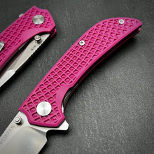 Load image into Gallery viewer, CORAL: Pink Fiberglass Nylon Handles, 9Cr18MoV Drop Point Blade, Ball Bearing Pivot System