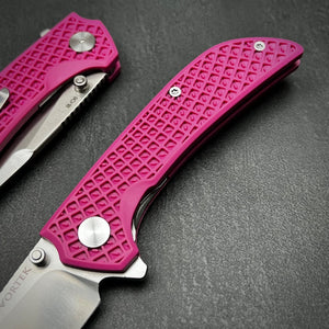 CORAL: Pink Fiberglass Nylon Handles, 9Cr18MoV Drop Point Blade, Ball Bearing Pivot System