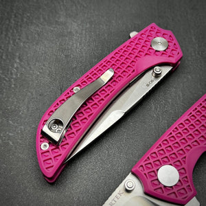 CORAL: Pink Fiberglass Nylon Handles, 9Cr18MoV Drop Point Blade, Ball Bearing Pivot System