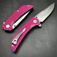 Load image into Gallery viewer, CORAL: Pink Fiberglass Nylon Handles, 9Cr18MoV Drop Point Blade, Ball Bearing Pivot System