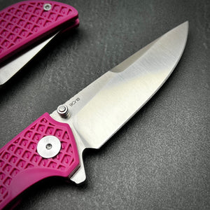 CORAL: Pink Fiberglass Nylon Handles, 9Cr18MoV Drop Point Blade, Ball Bearing Pivot System