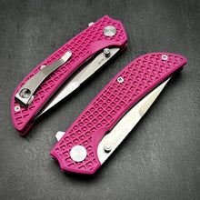 Load image into Gallery viewer, CORAL: Pink Fiberglass Nylon Handles, 9Cr18MoV Drop Point Blade, Ball Bearing Pivot System