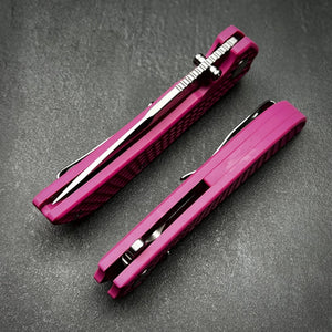 CORAL: Pink Fiberglass Nylon Handles, 9Cr18MoV Drop Point Blade, Ball Bearing Pivot System